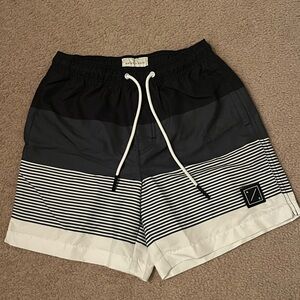 Used American Eagle Black and White Swim Trunks - Size XS